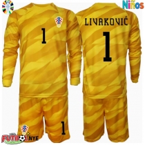 Camiseta Croacia Dominik Livakovic #1 Portero Primera Equipación para niños Eurocopa 2024 manga larga (+ pantalones cortos)